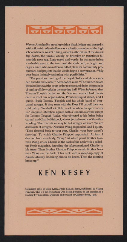 Item #24851 Wayne Altenhoffen stood up with a black ledger and opened it with a flourish. Ken Kesey.