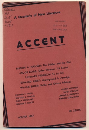 Item #2852 Accent Vol. XVII, No.1; A Quarterly of New Literature. Edward Abbey