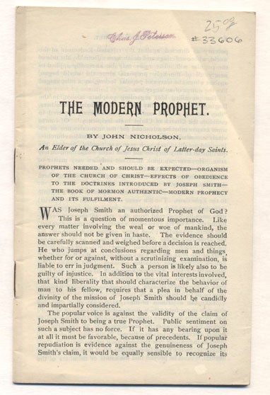 Item #33606 The Modern Prophet. John Nicholson.