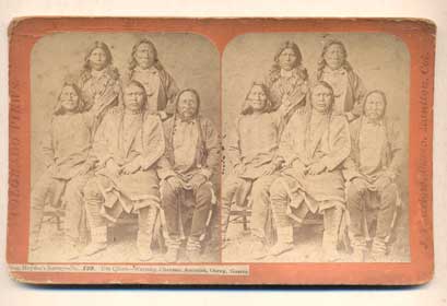 Item #42414 Ute Chiefs: Warency, Chavano, Ancatosh, Ouray, Guerro. From Hayden's Survey- No. 129. Stereoview, James Thurlow.