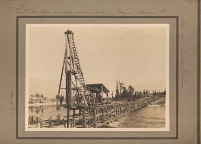 Item #42649 First Bridge across River above Main Dam at Thompson Falls, Montana. July 30, 1914. Large format.