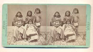 Item #43307 Indian boys, the breech clout [Ute]. Stereoview, Charles Roscoe Savage.