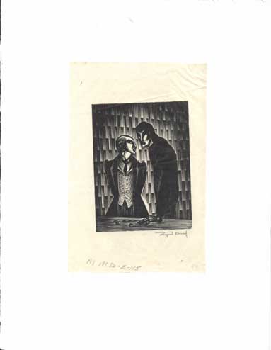 Item #43930 Signed Block Print from Mad Man's Drum [The Informant/Infiltrator being paid]. Lynd Ward.