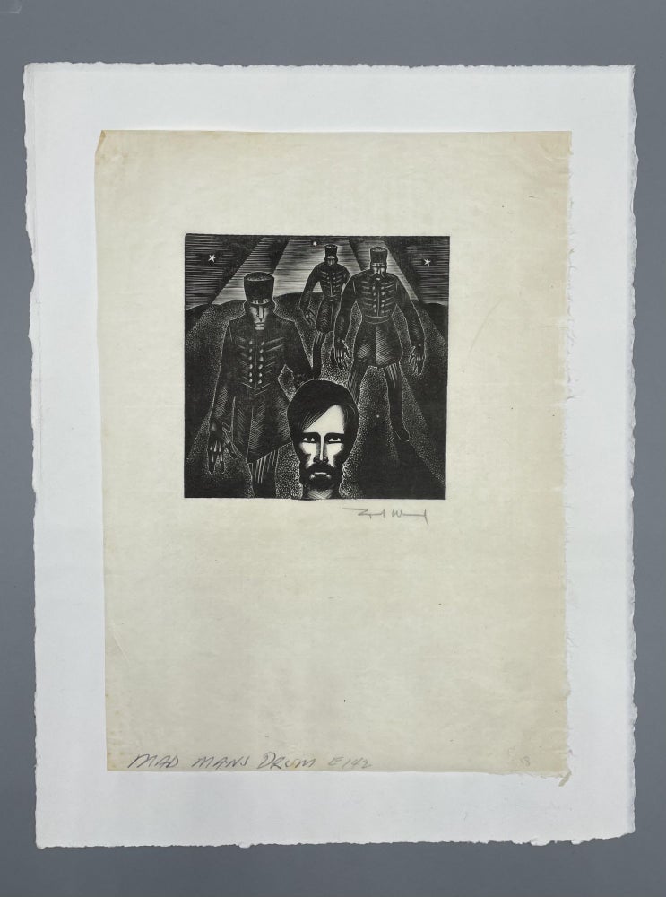Item #43932 Signed Block Print from Mad Man's Drum [Labor Organizer being arrested]. Lynd Ward.