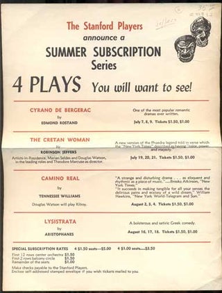 Item #44832 The Stanford Players announce a Summer Subscription Series. 4 Plays You will want to...