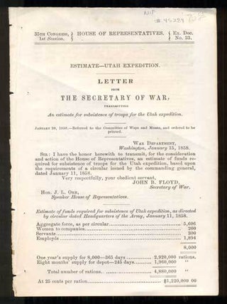 Item #45284 Estimate- Utah Expedition. Letter from the Secretary of War, Transmitting An estimate...