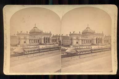 Item #46523 Memorial Hall. 1017. International Exhibition, 1876. Stereoview, William Notman, President.