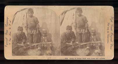 Item #46706 Group of Indian Boys with Bows and Arrows (3213). Stereoview.