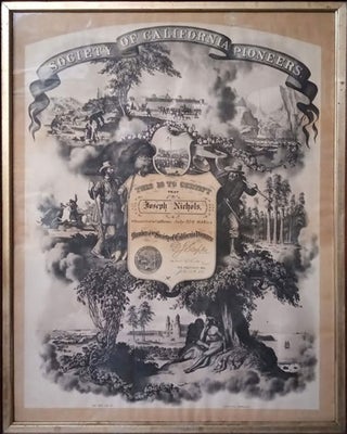 Society of California Pioneers Membership Certificate Issued to Joseph Nichols, Member of Samuel Brannan's Mormon Party on the Ship Brooklyn