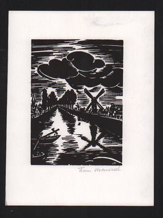 Item #50941 Original Wood Cut [River Scene with Windmill]. Frans Masereel