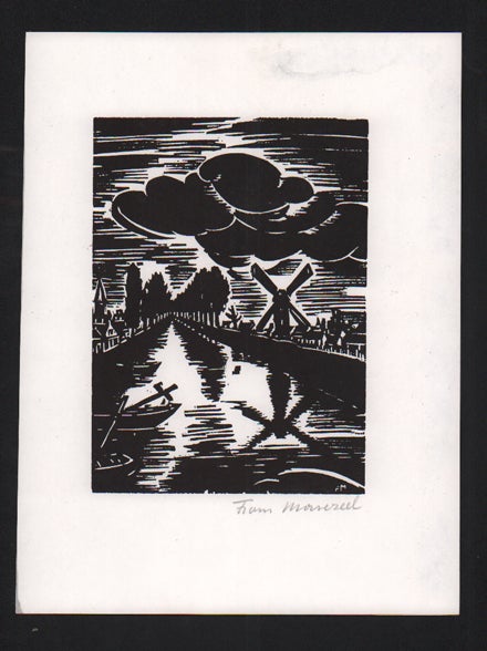 Item #50941 Original Wood Cut [River Scene with Windmill]. Frans Masereel.