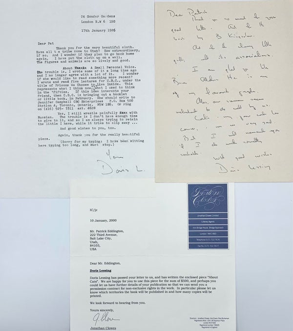 Item #53906 An archive of 4 letters and 1 original typed prose essay sent by Doris Lessing to Patrick Edddington