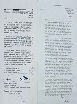 A large archive of 17 signed letters, 2 signed cards, 4 original manuscript pieces, 1 original drawing, 11 blank empty envelopes addressed to the recipient (one with a drawing of a cat in ink), and 1 inscribed book, all sent from the prolific science fiction writer, Brian W. Aldiss, to his long-time friend Patrick Eddington, the late Utah artist and former high school art teacher, who had as a goal the desire to create “The Cat Project,” where literary and visual artists from around the world were asked to produce original works about cats, which would be included in a traveling exhibition and book (unfortunately never realized). Also included in the archive are 4 pieces of ephemera relating to the correspondence or author.