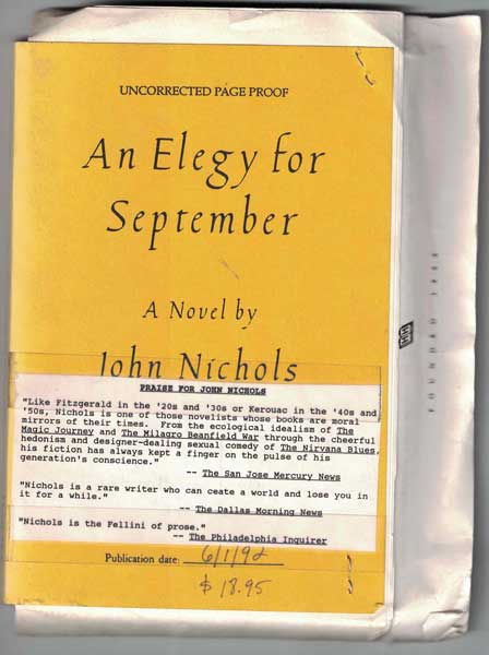 Item #55248 An Elegy for September: A Novel. John Nichols.