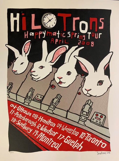 Item #56189 Signed, Limited Edition Poster by Artist Leia Bell: Hilotrons Happymatic Spring Tour. Leia Bell.
