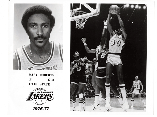 Item #57113 Marv Roberts, F 6-8, Utah State, Los Angeles Lakers 1976-77. Photograph.