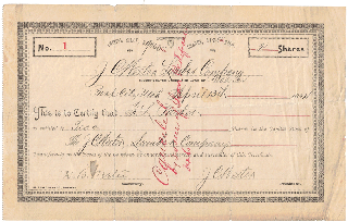 Item #57505 No. 1. Capital Stock, $9000. Shares, $125 each. 2 Shares. J. C. Weeter Lumber Company...
