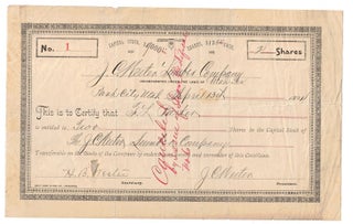 No. 1. Capital Stock, $9000. Shares, $125 each. 2 Shares. J. C. Weeter Lumber Company Incorporated under the laws of Utah Ter. Park City, Utah April 13th, 1894. This is to Certify that (?) Parker is entitled to Two Shares in Capital Stock of the J. C. Weeter Lumber Company