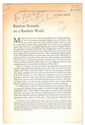 Item #58028 Random Remarks on a Random World (Reprinted from The Western Humanities Review, Vol....