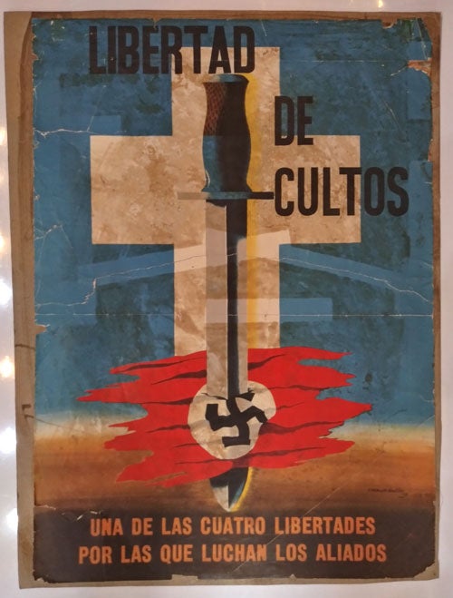 Libertad de Cultos: Una de Las Cuatro Libertades Por Las Que Luchan Los Aliados; Libres de. E. McKnight Kauffer, Alexey Brodovitch, Graphic, Edward, Expatriate Art, WWII Poster art.