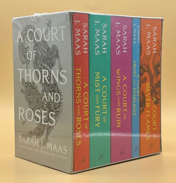 Item #63637 A Court of Thorns and Roses: A Court of Thorns and Roses, A Court of Mist and Fury, A Court of Wings and Ruin, A Court of Frost and Starlight, A Court of Silver Flames (5 volumes). Sarah J. Maas.