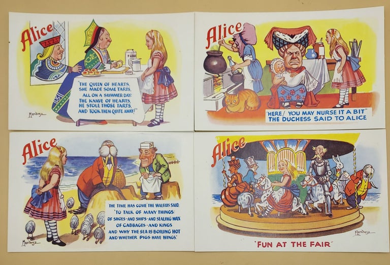 Item #63682 Alice in Wonderland through the Postcard. Walt Disney, Lewis Carroll.