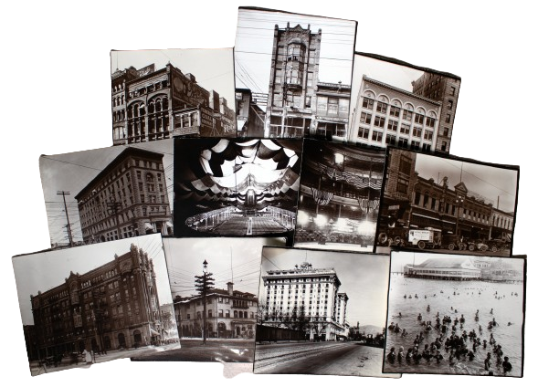 Collection of eleven Shipler photographs of Salt Lake City buildings and destinations. Harry Shipler, Shipler Commercial Photographers.