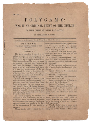 Item #63841 Polygamy: Was It An Original Tenet of the Church of Jesus Christ of Latter Day...