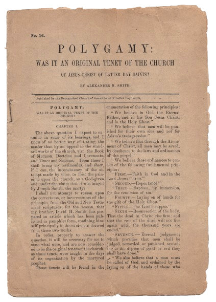 Item #63841 Polygamy: Was It An Original Tenet of the Church of Jesus Christ of Latter Day Saints? Alexander H. Smith, Reorganized Church of Jesus Christ of Latter Day Saints.