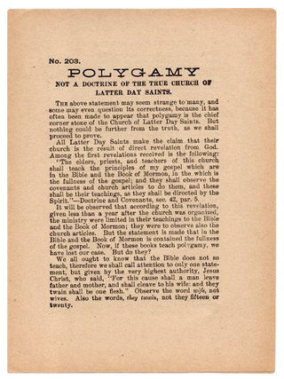 Item #63843 Polygamy Not a Doctrine of the True Church of Latter Day Saints. Reorganized Church...