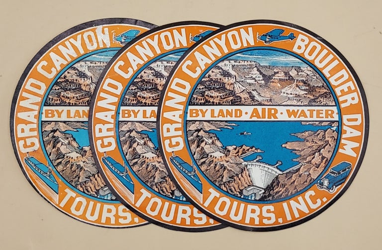 Item #64079 Grand Canyon. Boulder Dam. Tours, Inc. By Land, Air, Water. 3 Vintage Decals