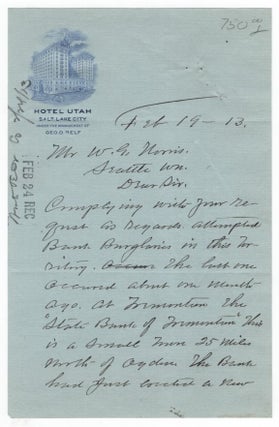 Item #64479 Letter Written to W. G. Norris, President of Norris Safe & Lock Co. Describing an...