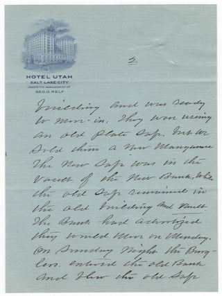 Letter Written to W. G. Norris, President of Norris Safe & Lock Co. Describing an Attempted Bank Burglary at State Bank of Tremonton