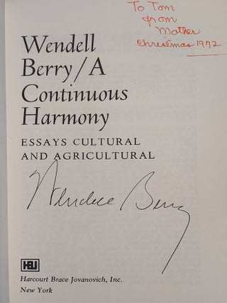 A Continuous Harmony: Essays Cultural and Agricultural
