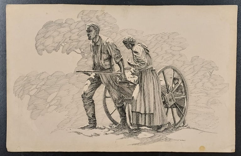 Item #65330 Original Art. Mormon Handcart Pioneers. Utah Artist, George Barr, Fantasy Art.