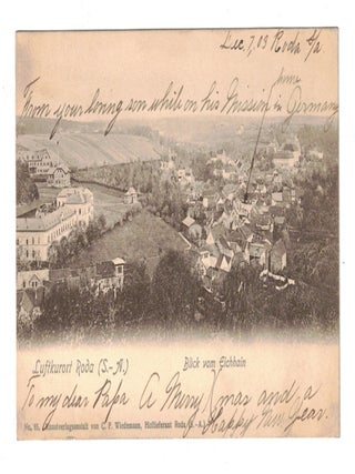 Item #65447 Postcard from Missionary Son to His Father. Sent from Germany. Luftkurort Roda (S.-...