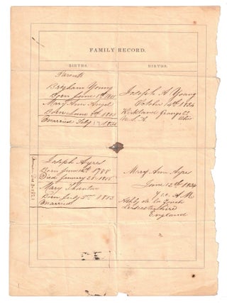 Item #66896 Family Record: Four Pages of Genealogy Relating to Joseph Angell Young. Genealogy,...