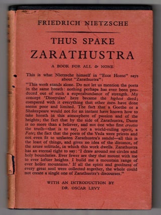 Item #67025 Thus Spake Zarathustra: A Book for All and None. Friedrich Nietzsche, Thomas Common,...