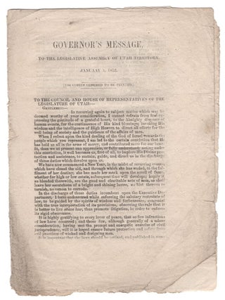 Item #67057 Governor's Message, To the Legislative Assembly of Utah Territory, January 5, 1852....