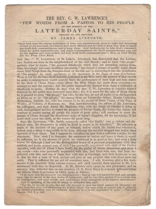 Item #67058 The Rev. C. W. Lawrence's "Few Words from a Pastor to His People on the Subject of...