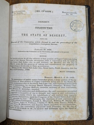 Item #67060 Constitution of the State of Deseret. The State of Deseret, Utah Territory