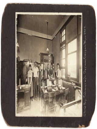 Item #67578 Interior of the Burlington Railroad Telegraph Office at Casper, Wyoming. With Seven...