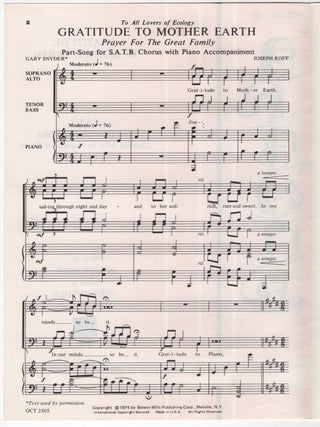 To All Lovers of Ecology. Gratitude to Mother Earth. Prayer for the Great Family. Part-Song for S.A.T.B. Chorus with Piano Accompaniment.