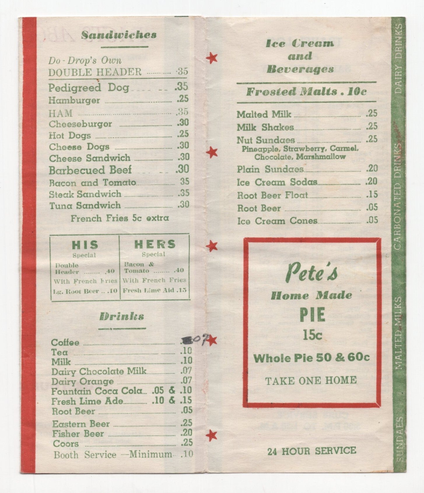 Two Souvenir Menus from Pete Harman's Do Drop Inn Cafe. The Birthplace ...