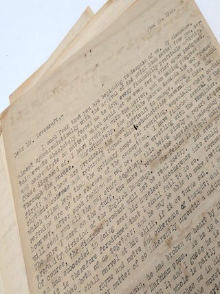 Original partial autograph manuscript draft for "The Cancer of Superstition" [twenty-three hand-numbered leaves present: 16, 18, 24&ndash;26, 26b, and 27&ndash;43] written across the versos of recycled incoming correspondence.