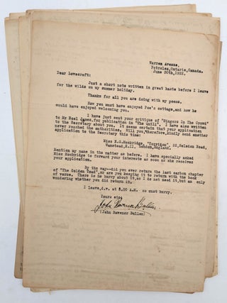 Original partial autograph manuscript draft for "The Cancer of Superstition" [twenty-three hand-numbered leaves present: 16, 18, 24&ndash;26, 26b, and 27&ndash;43] written across the versos of recycled incoming correspondence.