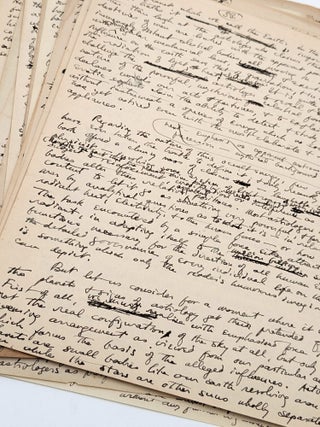 Original partial autograph manuscript draft for "The Cancer of Superstition" [twenty-three hand-numbered leaves present: 16, 18, 24&ndash;26, 26b, and 27&ndash;43] written across the versos of recycled incoming correspondence.