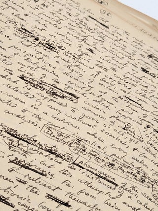 Original partial autograph manuscript draft for "The Cancer of Superstition" [twenty-three hand-numbered leaves present: 16, 18, 24&ndash;26, 26b, and 27&ndash;43] written across the versos of recycled incoming correspondence.