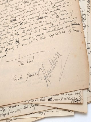 Original partial autograph manuscript draft for "The Cancer of Superstition" [twenty-three hand-numbered leaves present: 16, 18, 24&ndash;26, 26b, and 27&ndash;43] written across the versos of recycled incoming correspondence.